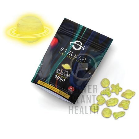 Stellar 2000mg Gummy with fruity flavors, 90% pure THC distillate, and high potency for therapeutic and recreational use.