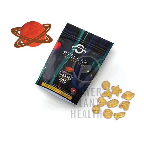 Stellar 500mg Gummy with fruity flavor, pure THC distillate, and balanced effects for relaxation and therapeutic relief.