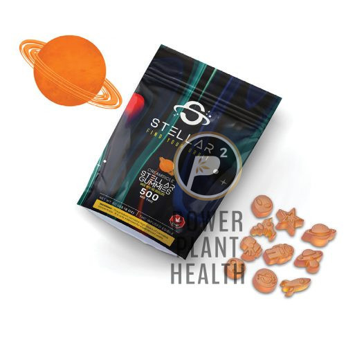 Stellar 500mg Gummy with fruity flavor, pure THC distillate, and balanced effects for relaxation and therapeutic relief.