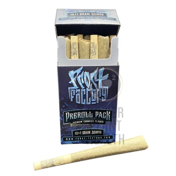 Frost Factory Pack of 12 AAAA Pre-Rolls showcasing premium BC craft cannabis for bold flavors, smooth burns, and effortless enjoyment.