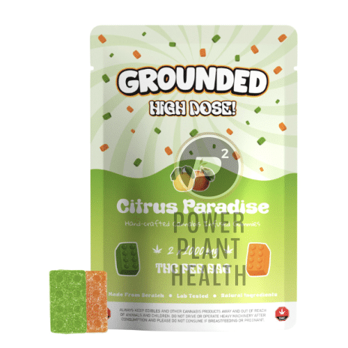 Grounded High Dose Gummy with bold fruity flavors and resealable travel-friendly packaging