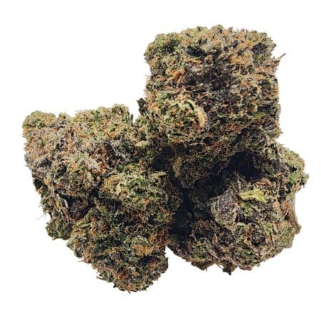 Pink Insanity cannabis buds with green nugs, vibrant pink hairs, and frosty trichomes, offering calming and euphoric effects.