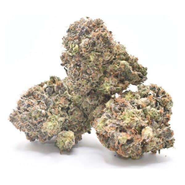 Astro Pink cannabis strain with dense, frosty pink-hued buds and a gassy aroma.